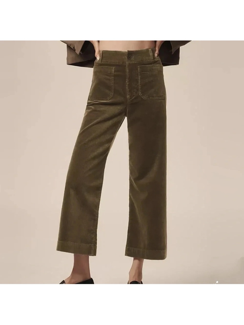 MAEVE Anthropologie COLETTE Cropped Moss Green Corduroy Pants 25 EUC
